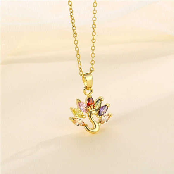 Necklace Stainless Steel Mixed Gem Inlay Peacock Opening Electroplating Animals Style