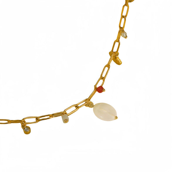 Necklace Stainless Steel Natural Stone Beaded Pearl Heart Shape Electroplating Women's Light Luxury Trendy