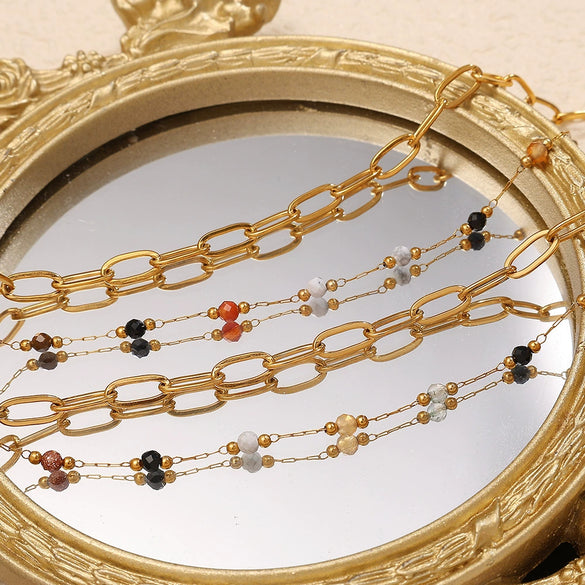 Necklace 316L Stainless Steel Natural Stone Plated 18K Gold Fashion Style For Women