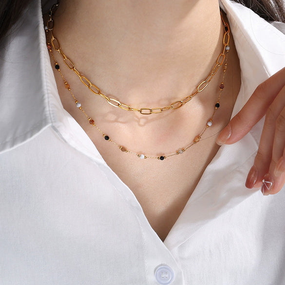 Necklace 316L Stainless Steel Natural Stone Plated 18K Gold Fashion Style For Women