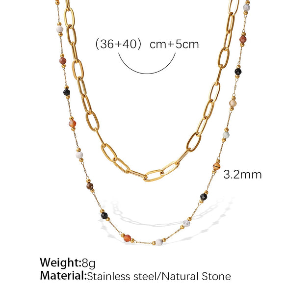Necklace 316L Stainless Steel Natural Stone Plated 18K Gold Fashion Style For Women