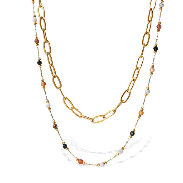 Necklace 316L Stainless Steel Natural Stone Plated 18K Gold Fashion Style For Women
