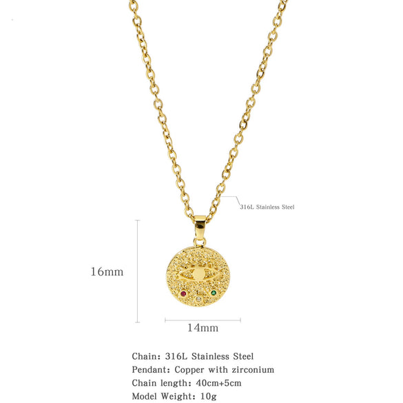 Necklace Stainless Steel O Shaped Chain Copper Inlaid Zirconium Devil's Eye Constellation Electroplating Design