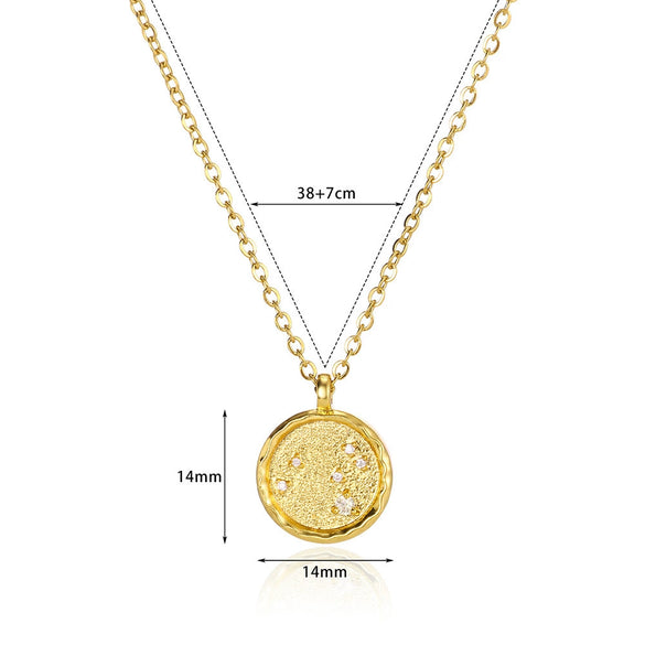 Necklace Stainless Steel O Shaped Chain Twelve Constellations Copper Zircon
