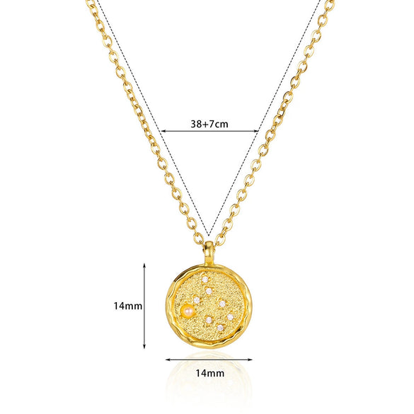 Necklace Stainless Steel O Shaped Chain Twelve Constellations Copper Zircon