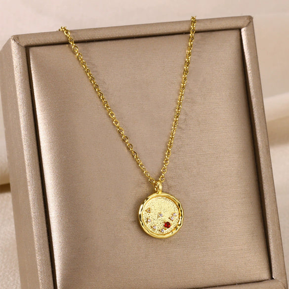 Necklace Stainless Steel O Shaped Chain Twelve Constellations Copper Zircon