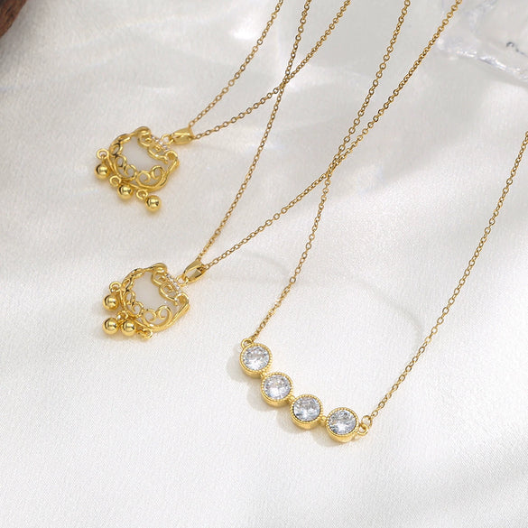 Necklace Stainless Steel O Word Chain Light Luxury Style Set With Diamonds