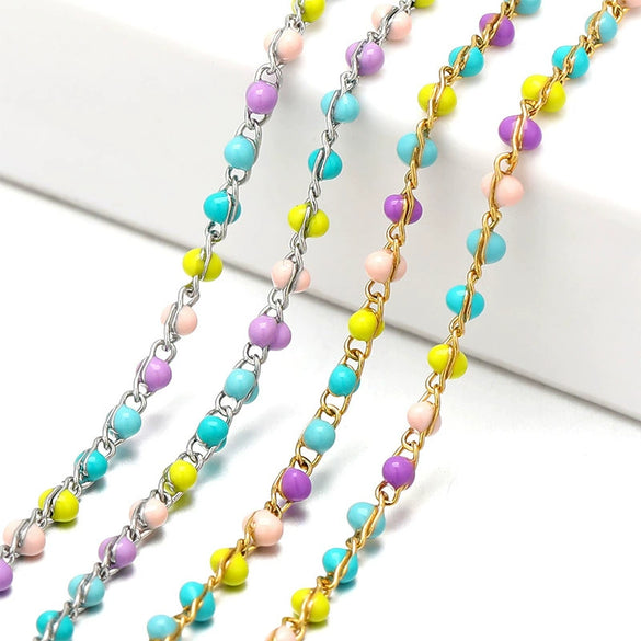 Necklace Stainless Steel Oil Dripping Clip Bead Cross Chain Electroplating Jewelry Accessories