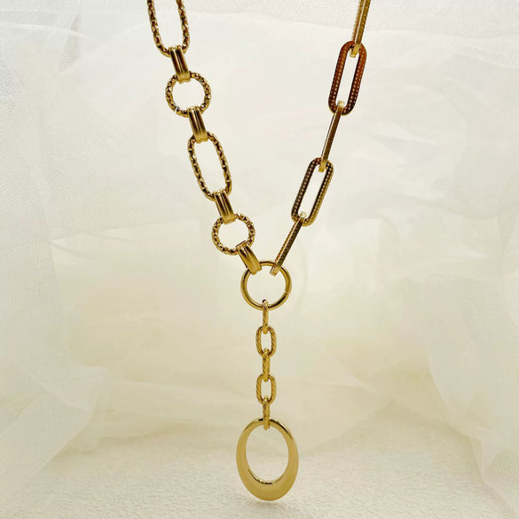Necklace Stainless Steel Oval Pendant Geometric Handstitched Electroplating Jewelry
