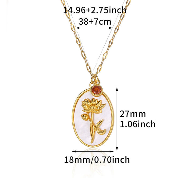 Necklace Stainless Steel Oval Shell Pendant Electroplating With Letters Numbers Text Pattern