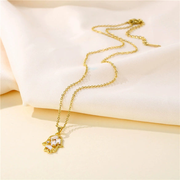 Necklace Stainless Steel Palm Pattern Mixed Gem Inlay Electroplating Hip Hop Jewelry Women