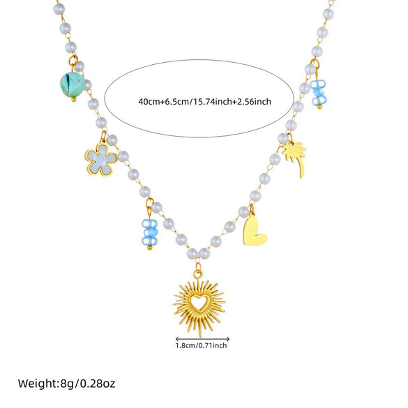 Necklace Stainless Steel Pearl Chain Heart Shape Pendant Electroplating Women's Accessories