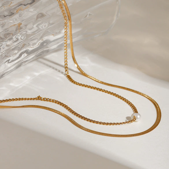 Necklace Stainless Steel Pearl Doublelayer Exquisite Electroplating Light Luxury Highend