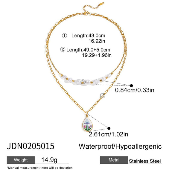 Necklace Stainless Steel Pearl Doublelayer Geometric Minimalist Titanium Steel Pendant Electroplated Jewelry