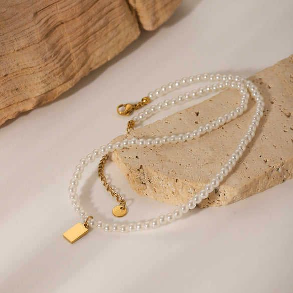 Necklace Stainless Steel Pearl Geometric Titanium Steel Electroplating Women's