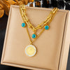 Necklace Stainless Steel Pearl Love Dripping Oil Color Palm Heart Shape Electroplating Women's