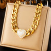 Necklace Stainless Steel Pearl Love Dripping Oil Color Palm Heart Shape Electroplating Women's