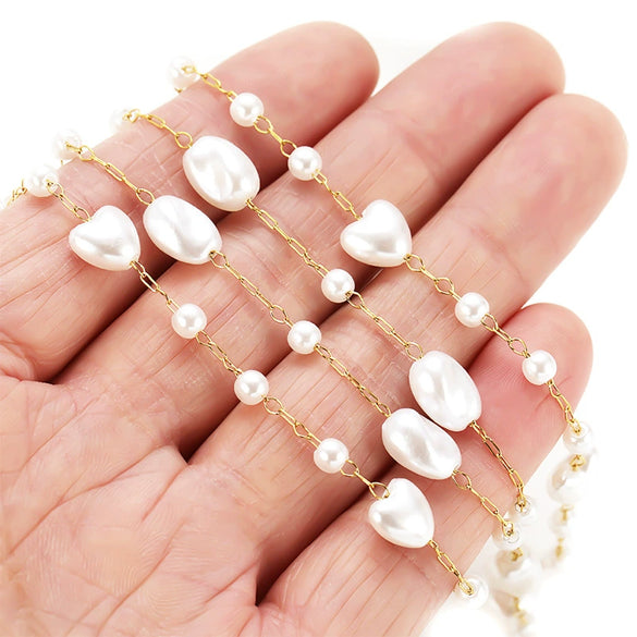 Necklace Stainless Steel Pearl Love Pattern Handmade Electroplated