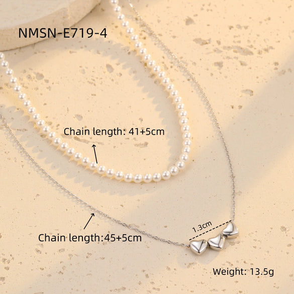 Necklace Stainless Steel Pearl Love Pendant 18K Gold Plated Titanium Steel Jewelry