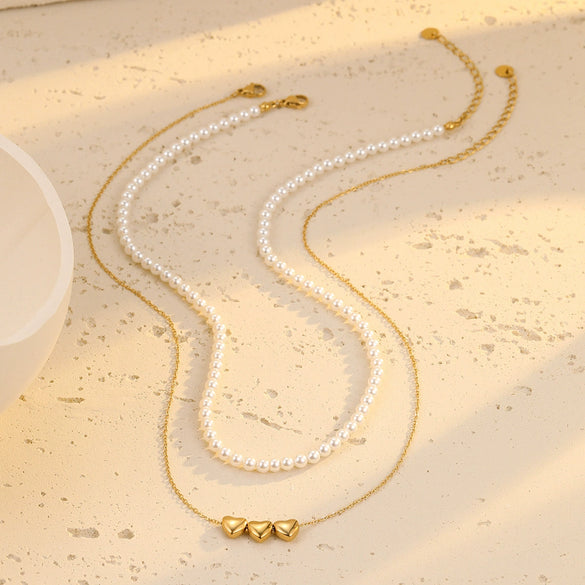 Necklace Stainless Steel Pearl Love Pendant 18K Gold Plated Titanium Steel Jewelry