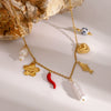 Necklace Stainless Steel Pearl Multipendant Geometric Electroplating Jewelry For Women