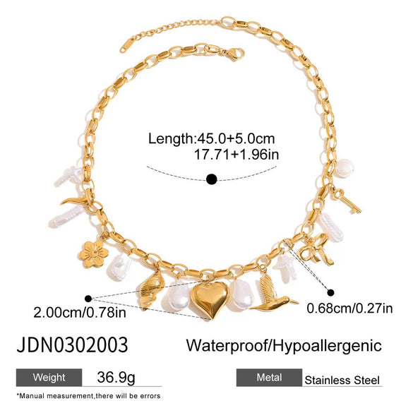 Necklace Stainless Steel Pearl Pepper Flower Conch Love Bird Bow Pendant Jewelry Electroplating Design