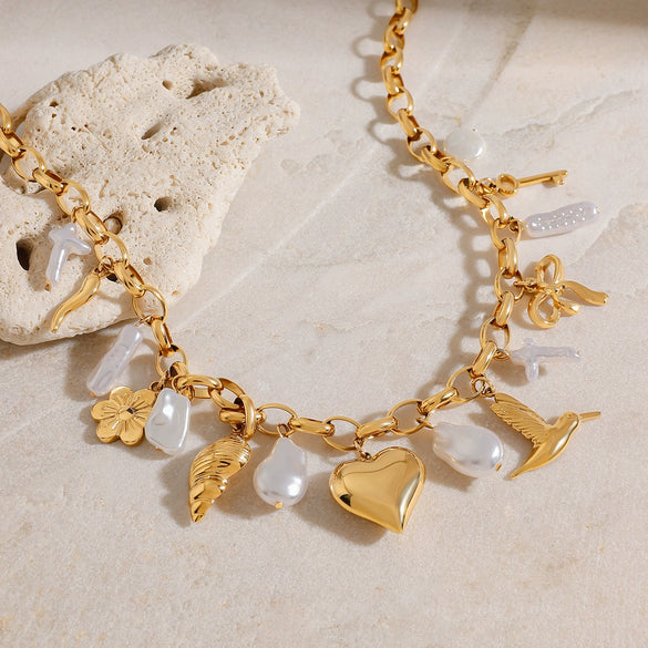 Necklace Stainless Steel Pearl Pepper Flower Conch Love Bird Bow Pendant Jewelry Electroplating Design