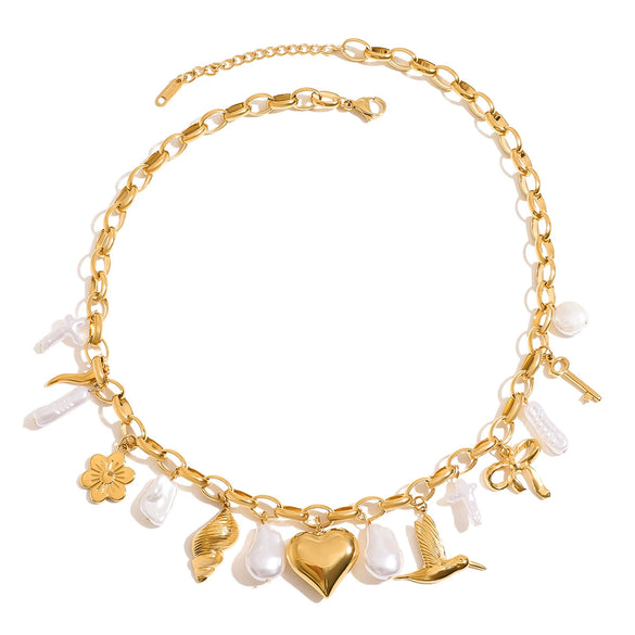 Necklace Stainless Steel Pearl Pepper Flower Conch Love Bird Bow Pendant Jewelry Electroplating Design