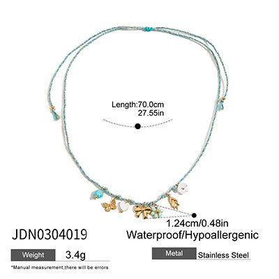 Necklace Stainless Steel Pearl Shell Pink Oil Dripping Geometric Flower Cherry Electroplated For Women