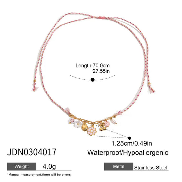 Necklace Stainless Steel Pearl Shell Pink Oil Dripping Geometric Flower Cherry Electroplated For Women