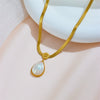 Necklace Stainless Steel Pearl Water Drops Peach Heart Geometric Style For Women