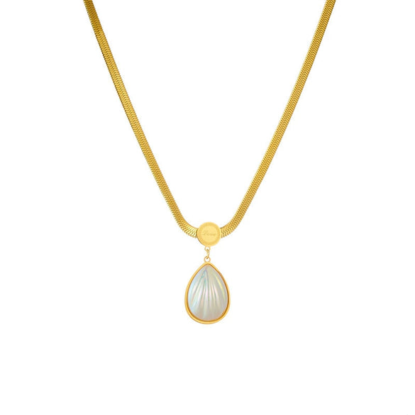 Necklace Stainless Steel Pearl Water Drops Peach Heart Geometric Style For Women