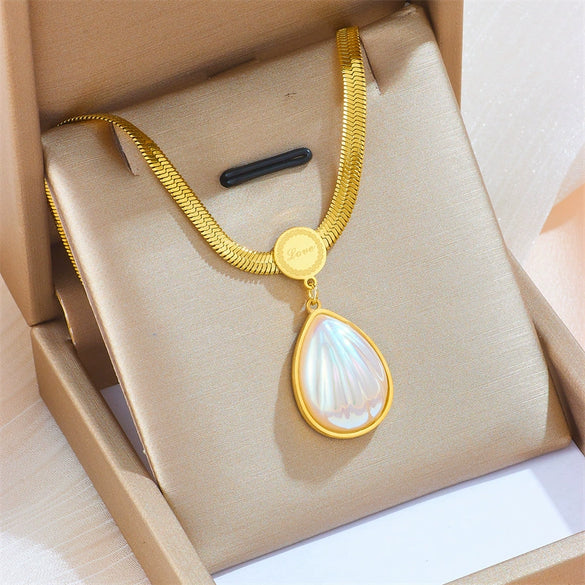 Necklace Stainless Steel Pearl Water Drops Peach Heart Geometric Style For Women