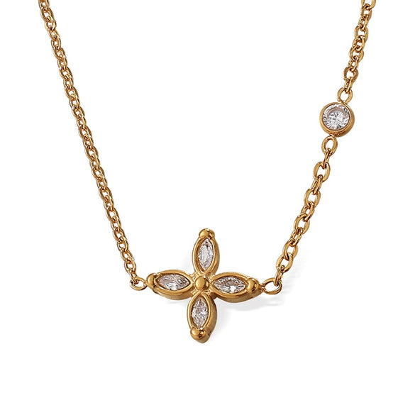 Necklace 316L Stainless Steel Plated 18K Gold Inlaid Crystal Bow Shape Jewelry For Women