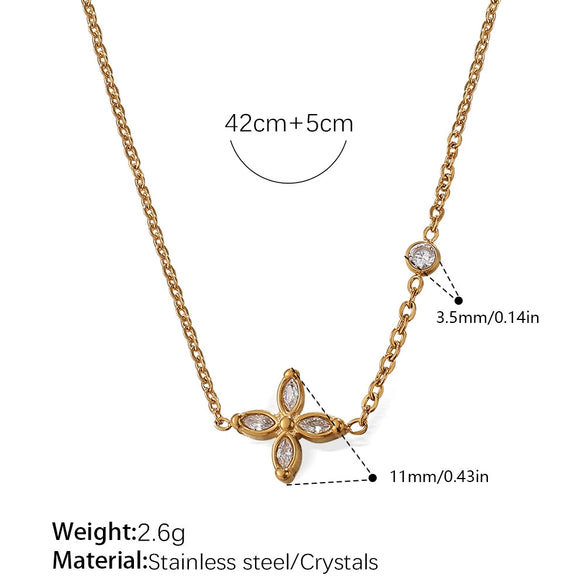 Necklace 316L Stainless Steel Plated 18K Gold Inlaid Crystal Bow Shape Jewelry For Women