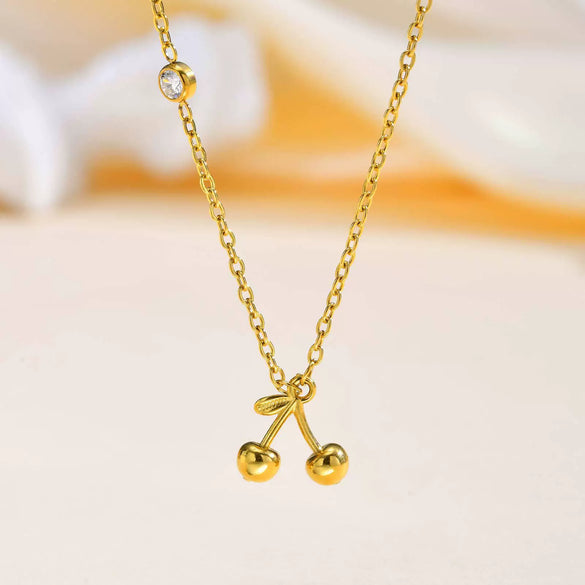Necklace Stainless Steel Plated 18K Gold Zircon Cherry Ins Style Electroplating
