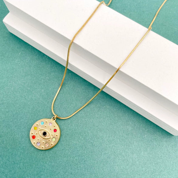 Necklace Stainless Steel Retro Geometric Electroplating Oil Drop Pendant Snake Bone Chain