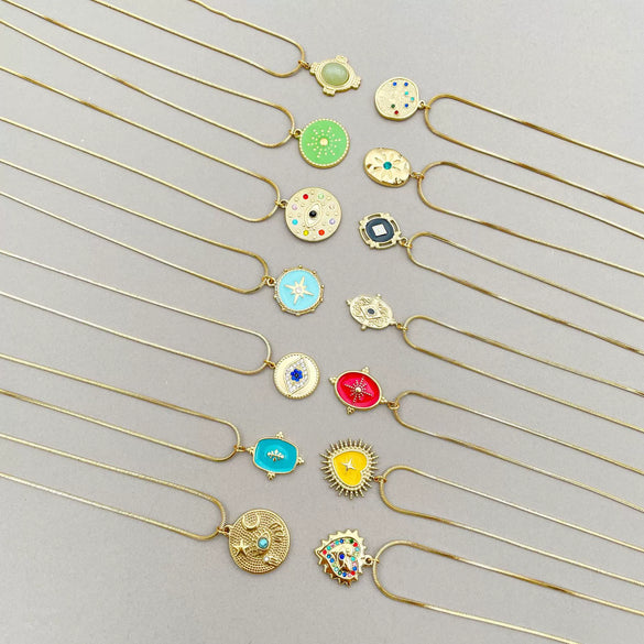 Necklace Stainless Steel Retro Geometric Electroplating Oil Drop Pendant Snake Bone Chain