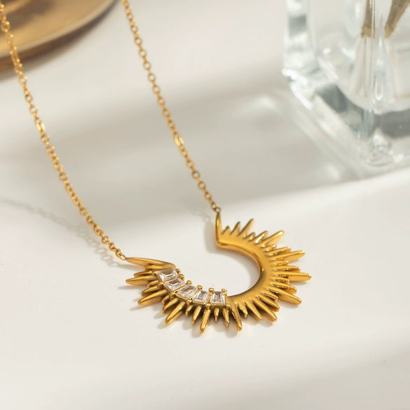 Necklace Stainless Steel Semicircle Sunflower Geometric Electroplating Jewelry For Women