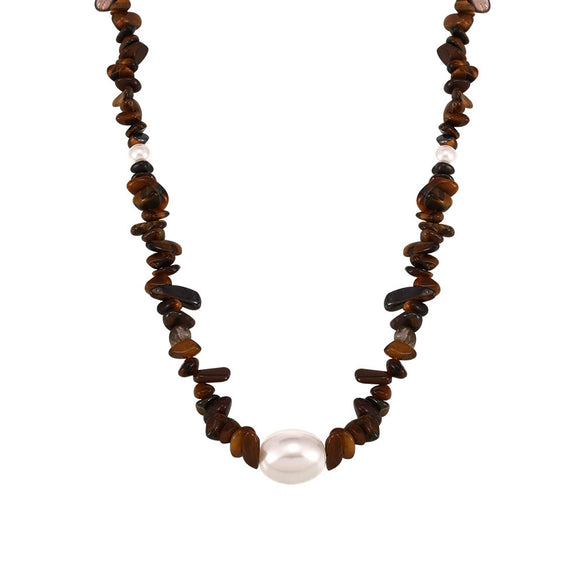 Necklace Stainless Steel Shell Bead Tiger Eye Geometric Light Luxury Electroplating Women's