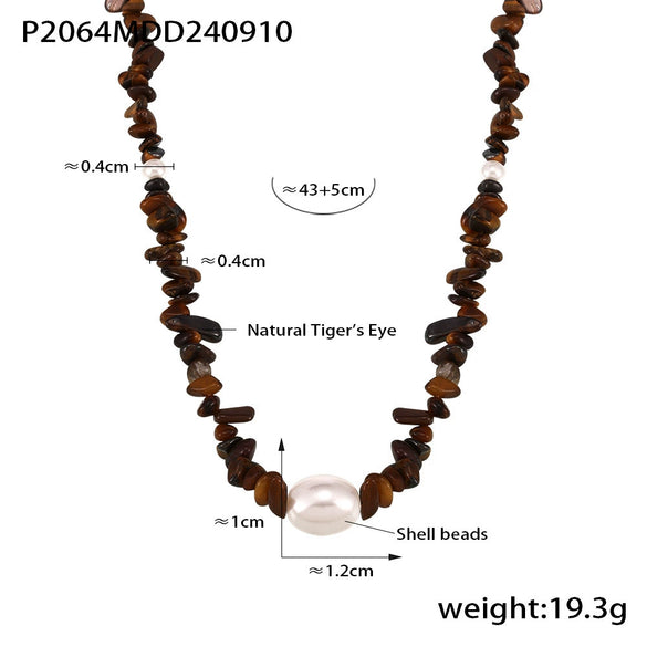 Necklace Stainless Steel Shell Bead Tiger Eye Geometric Light Luxury Electroplating Women's