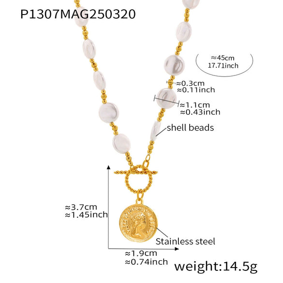 Necklace Stainless Steel Shell Beads Geometric Handmade Electroplating For Women