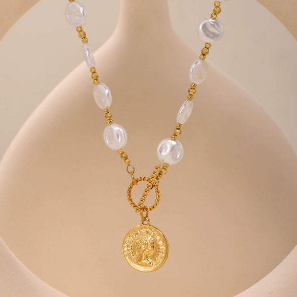 Necklace Stainless Steel Shell Beads Geometric Handmade Electroplating For Women