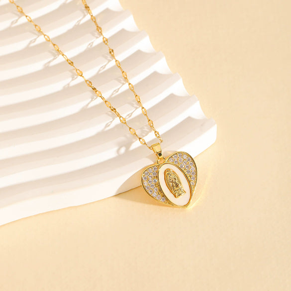 Necklace Stainless Steel Simple Geometric Heart Shape Electroplated Mixed Gemstone Setting For Women