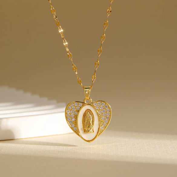 Necklace Stainless Steel Simple Geometric Heart Shape Electroplated Mixed Gemstone Setting For Women