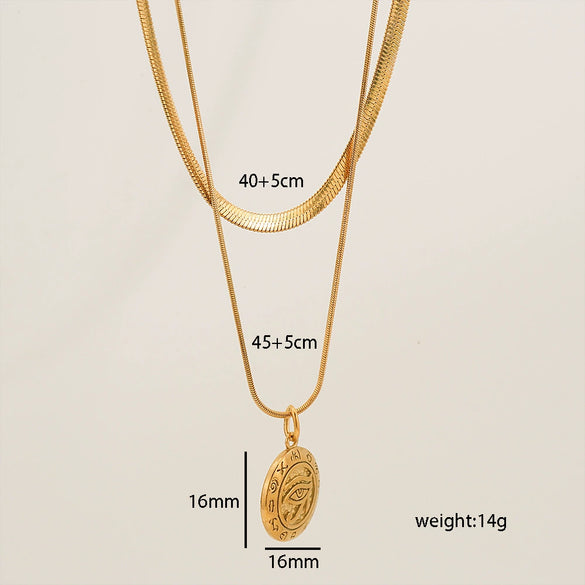 Necklace Stainless Steel Snake Bone Chain Double Layer Hip Hop Style With Titanium Steel Devil's Eye Pendant U Shape Electroplating