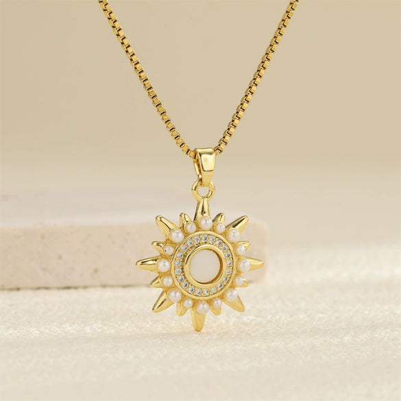 Necklace Stainless Steel Star White Shell Mixed Gemstone Setting Electroplating Jewelry