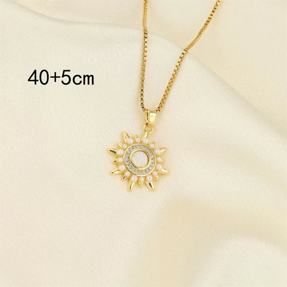 Necklace Stainless Steel Star White Shell Mixed Gemstone Setting Electroplating Jewelry