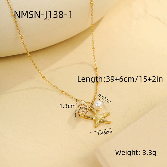 Necklace Stainless Steel Starfish And Conch Geometric Electroplating Ocean Style Fashion Women's