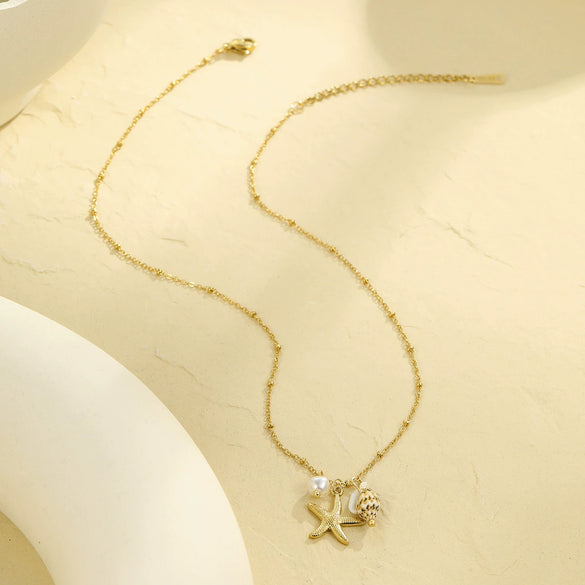 Necklace Stainless Steel Starfish And Conch Geometric Electroplating Ocean Style Fashion Women's